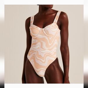 Abercrombie & Fitch Peach Swirl Pleated Strap Underwire One Piece Swimsuit Size